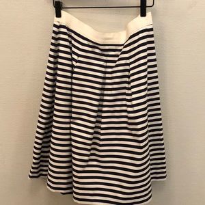 LOFT Blue and White striped A-line Pleated Skirt
